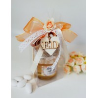 bomboniera per matrimonio vaso miele 250 gr in scatola trasparente - decorazione in legno