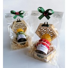 confezione regalo scatolina in legno con 1 vasetto miele e candelina - small