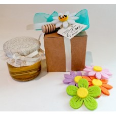 Bomboniera Prima Comunione in vasetto miele, decorazione fiore in panno